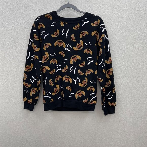 Disney Stitch Black Pumpkin Jack o lantern Bat Sweatshirt Halloween Womens Small - Picture 1 of 4